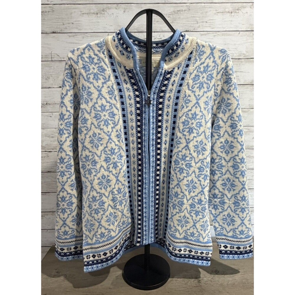 Appleseed Blue Nordic Fair Isle Full Zip Cardigan Wool Blend Winter Plus Size 0X